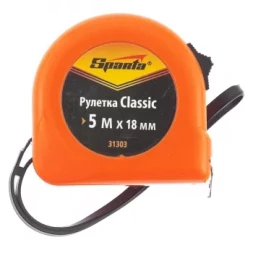 Рулетка Classic, 5 м х 18 мм, пластиковый корпус SPARTA 31303